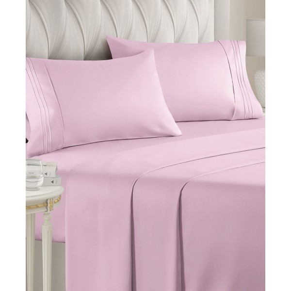 4 Piece Deep Pocket Microfiber (Muted, Vibrant, Heathered) Sheet Set - King