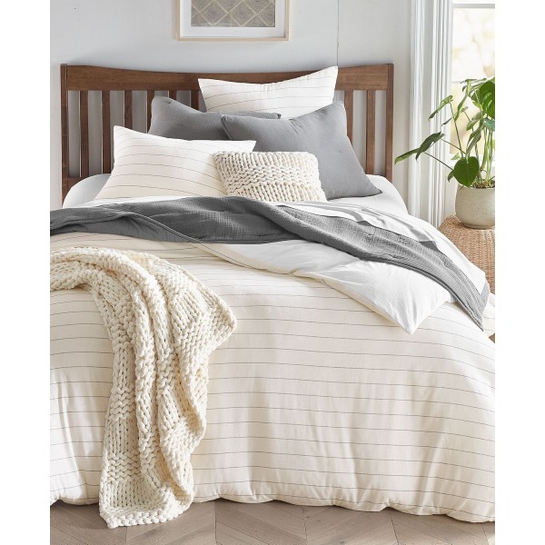 Stripe Cotton Hemp 3-Pc. Duvet Cover Set, Full/Queen