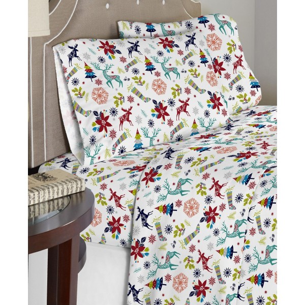 Luxury Weight Holiday Joy Printed Cotton Flannel Sheet Set Twin